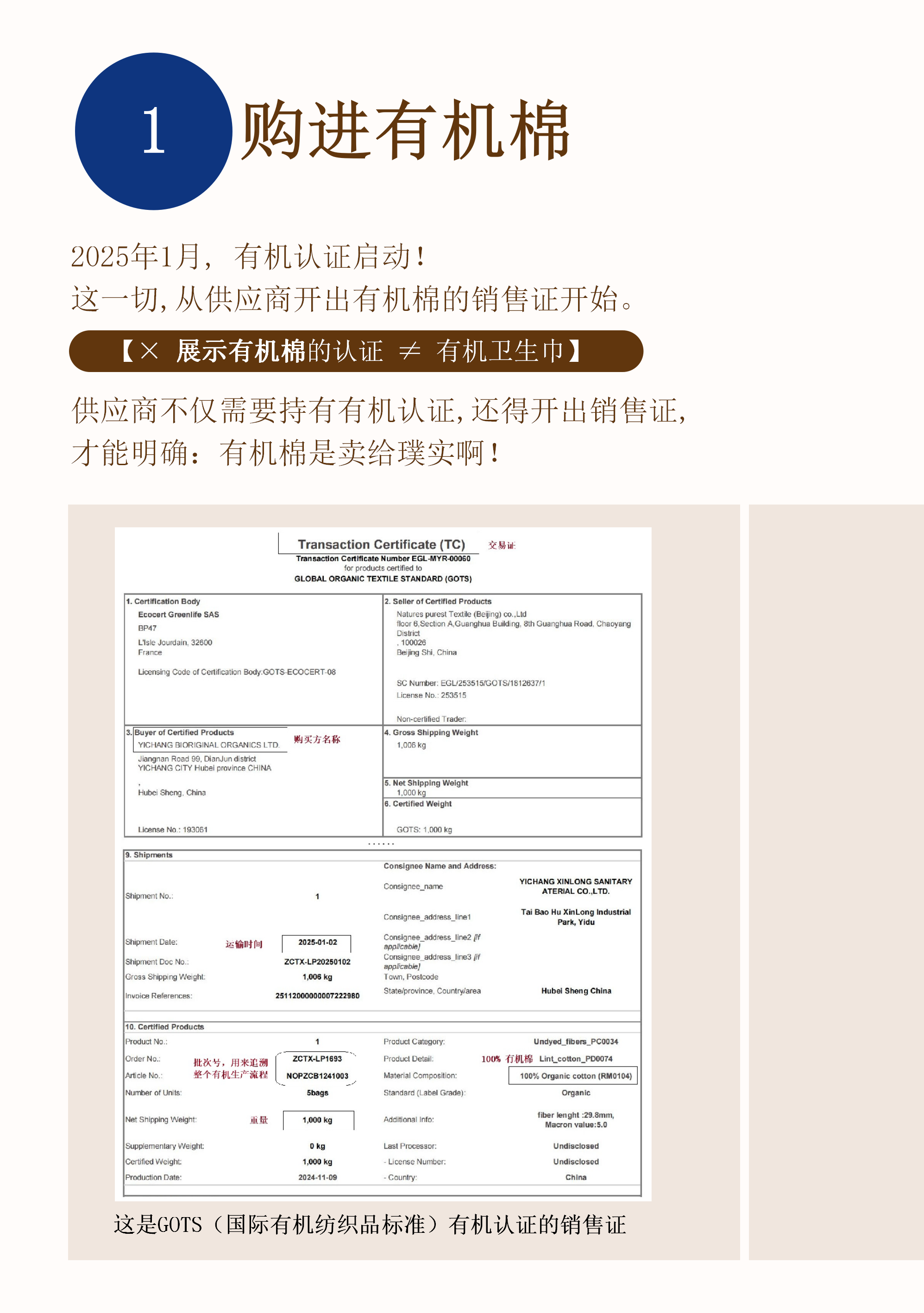 有机棉销售证书